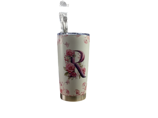 Flower letter R tumbler 20 oz