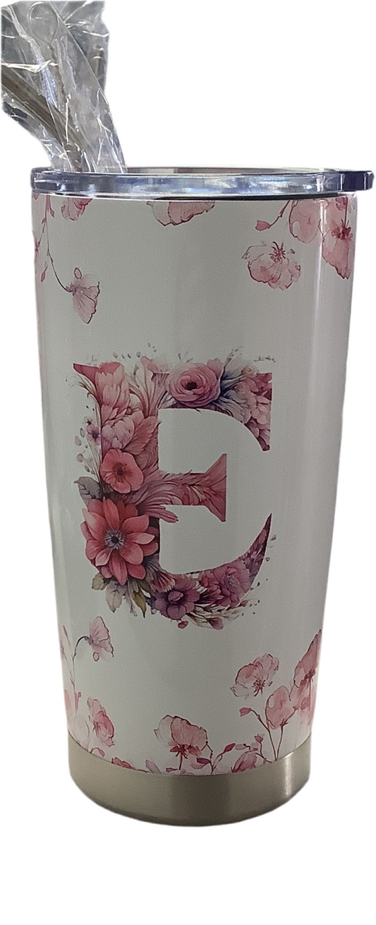 Flower letter E tumbler 20oz